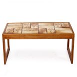 A MID 20TH CENTURY TILE INSET TEAK COFFEE TABLE 85cm wide x 45cm deep x 40cm high together with