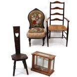 OCCASIONAL FURNITURE to include a Victorian ebonised low chair with an upholstered embroidered seat,