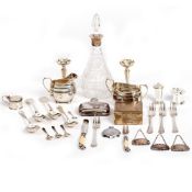 A COLLECTION OF SILVER to include a Chester silver sugar bowl and milk jug, a pair of filled trumpet