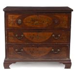 A 19TH CENTURY MAHOGANY AND SATINWOOD INLAID SECRETAIRE CHEST with marquetry inlaid decoration,