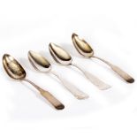 A PAIR OF EARLY 19TH CENTURY AMERICAN WHITE METAL TABLE SPOONS by the silversmith Nathaniel Vernon