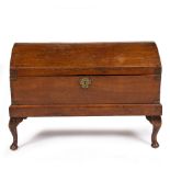 A 19TH CENTURY TEAK DOME TOPPED TRUNK on a later stand, 79cm wide x 46cm deep x 54cm high Condition: