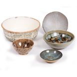 A ROGILD DANISH POTTERY BOWL 34cm diameter together with four studio pottery bowls (5) Condition: