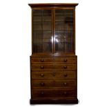 A 19TH CENTURY MAHOGANY AND SATIN WOOD CROSS BANDED SECRETAIRE BOOKCASE with glazed doors above