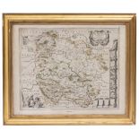A 17TH CENTURY MAP OF HEREFORDSHIRE 41cm x 50cm Condition: glazed and framed, areas of foxing and