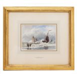 THOMAS BUSH HARDY (1842-1897) Stormy coast with sail boats, watercolour, 12cm x 17cm, glazed and