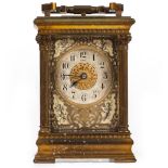 A LATE 19TH CENTURY FRENCH BRASS CARRIAGE CLOCK the back plate stamped 'EM & Co' (E Mercier & Co),