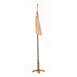 AN EARLY 20TH CENTURY SILK NORWEGIAN DIPLOMATS DESK FLAG with brass pole and stand, 76.5cm high
