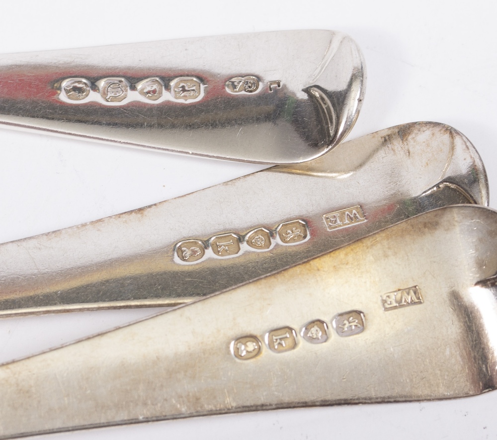 A SET OF FOUR EARLY VICTORIAN SILVER TABLE SPOONS with marks for London 1844, each 21cm in length; - Image 2 of 3