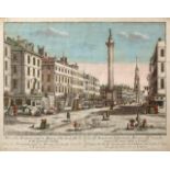 AN 18TH CENTURY HAND COLOURED ENGRAVING View of the monument erected in memory of the fire in the