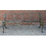 A VICTORIAN CAST IRON GARDEN BENCH FRAME with lions head finials (for restoration), 184cm wide x