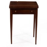 AN EDWARDIAN MAHOGANY AND SATINWOOD INLAID ENVELOPE CARD TABLE 51cm square x 71cm high Condition: