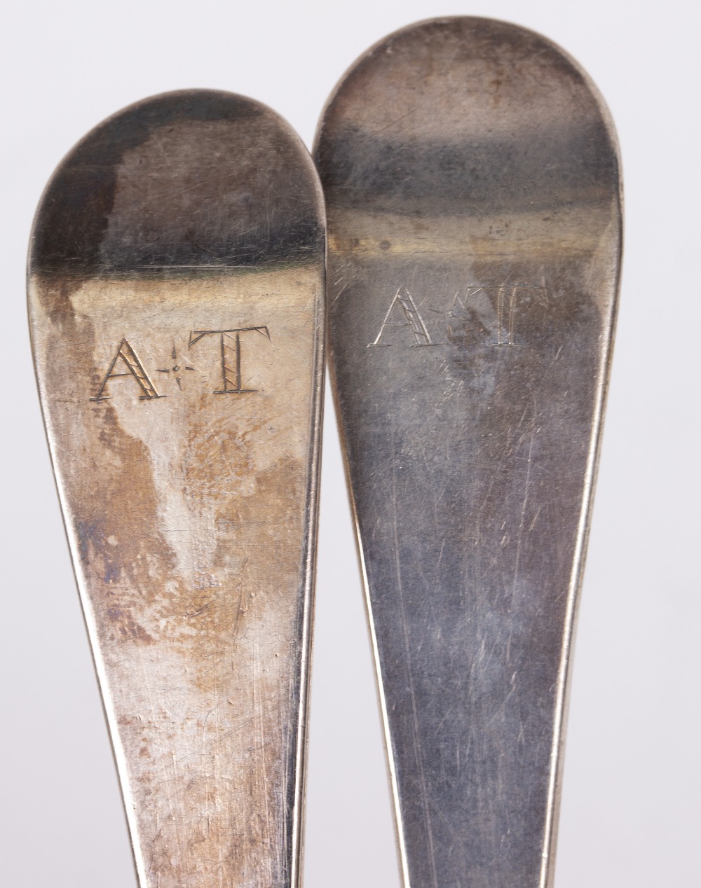TWO GEORGIAN SILVER SPOONS marks for London 1770, 20.5cm in length, Weight: 118.5 At present there - Image 3 of 4