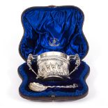 A VICTORIAN SILVER PORRINGER, with applied dragon handles and engraved foliate decoration, marks for