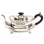 A VICTORIAN SILVER TEAPOT with ebonised finial and handle, marks for Birmingham 1859, 29cm wide x