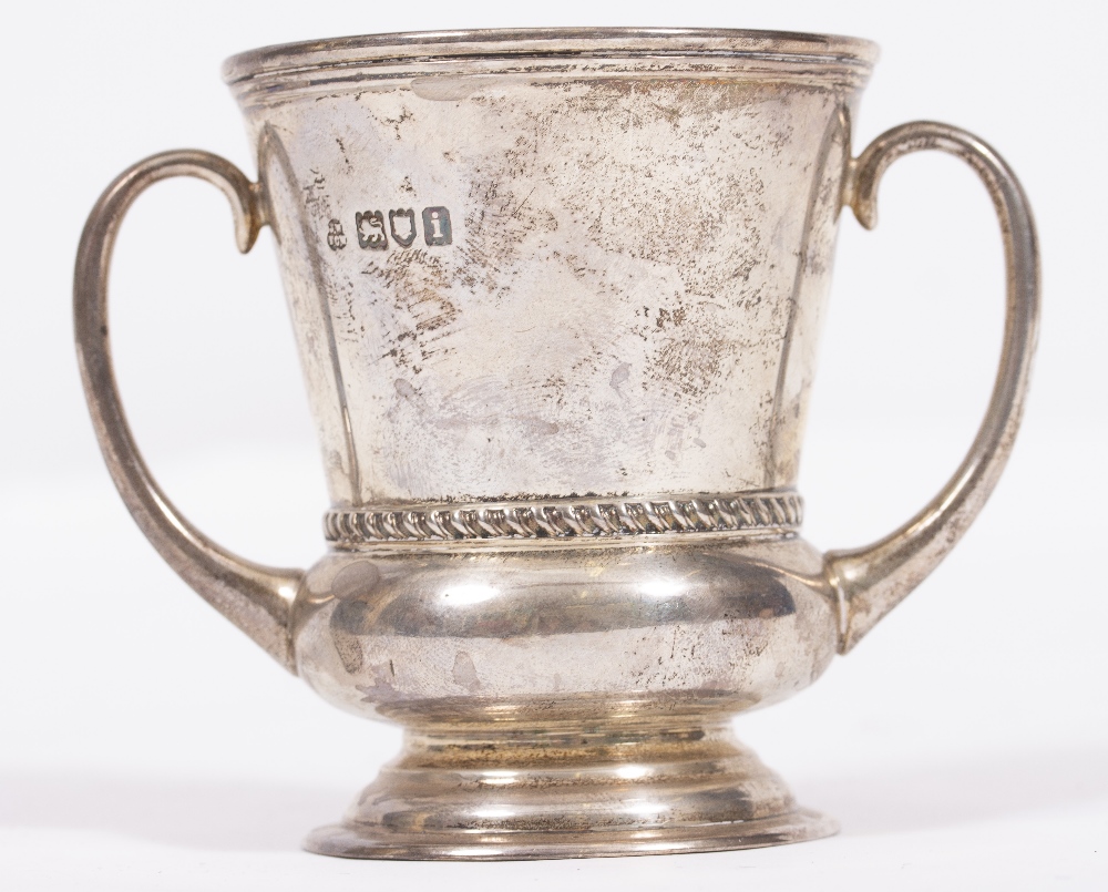 A TWIN HANDLED SILVER CUP engraved with 'Harry from his Godfather 2nd March 1907', marks for - Image 3 of 4