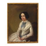 A MID 19TH CENTURY PORTRAIT OF A SEATED GIRL oil on canvas, marked to the back 'Copied from a