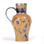A LATE 19TH CENTURY BAILEY & CO FULHAM STONEWARE BOTTLE VASE with a silver plated rim, a looping