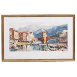 THREE PRINTS two coloured lithographs of canal scenes and a French alpine river scene, all signed by