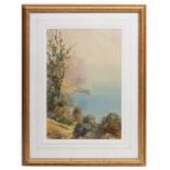 COASTAL SCENE With Clovelly, Devon in the background, watercolour, indistinctly signed and dated