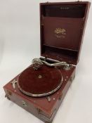 A SELECTA DOUBLE TWO PORTABLE GRAMOPHONE the case 28.5cm wide x 36cm deep x 17cm high together