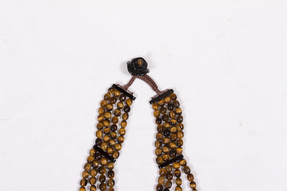 A TIGERS EYE BEAD NECKLACE with a rose pendant, 4cm diameter Condition: in good condition - Image 3 of 4