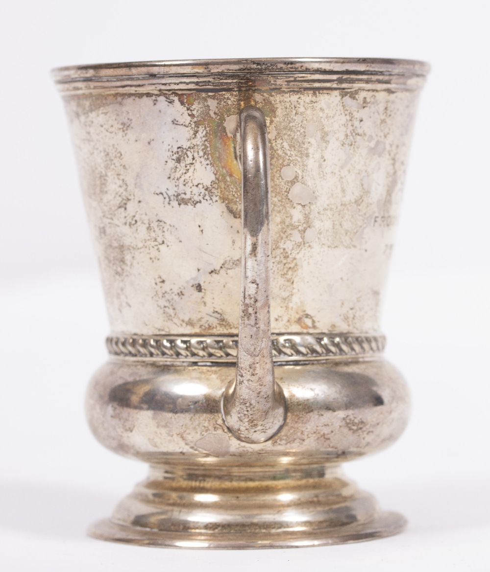 A TWIN HANDLED SILVER CUP engraved with 'Harry from his Godfather 2nd March 1907', marks for - Image 4 of 4