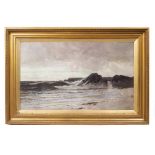 RICHARD WANE (1852-1904) Coastal beech scene with stormy seas, oil on canvas, signed R.Wane, 73cm