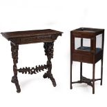 AN ANTIQUE ROSEWOOD SIDE TABLE with a rectangular top and a single drawer, carved supports, 76cm