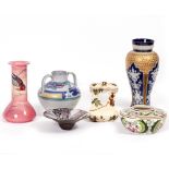 A GROUP OF POTTERY to include a Royal Doulton vase, a Poole pottery twin handled vase, an Auli