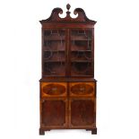 A 19TH CENTURY MAHOGANY SECRETAIRE BOOKCASE with a glazed top, secretaire drawer above two