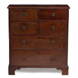A 19TH CENTURY MAHOGANY CHEST OF FOUR SHORT AND TWO LONG DRAWERS with brass ring handles and