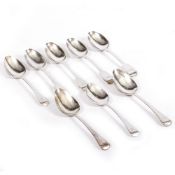 A SET OF FOUR EARLY VICTORIAN SILVER TABLE SPOONS with marks for London 1844, each 21cm in length;
