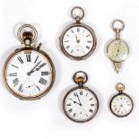 TWO SILVER POCKET WATCHES marks for Birmingham 1941 and 1903, a further larger pocket watch and a