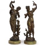 A PAIR OF 19TH CENTURY SPELTER FIGURES of maidens, each mounted on onyx bases, 47cm in height