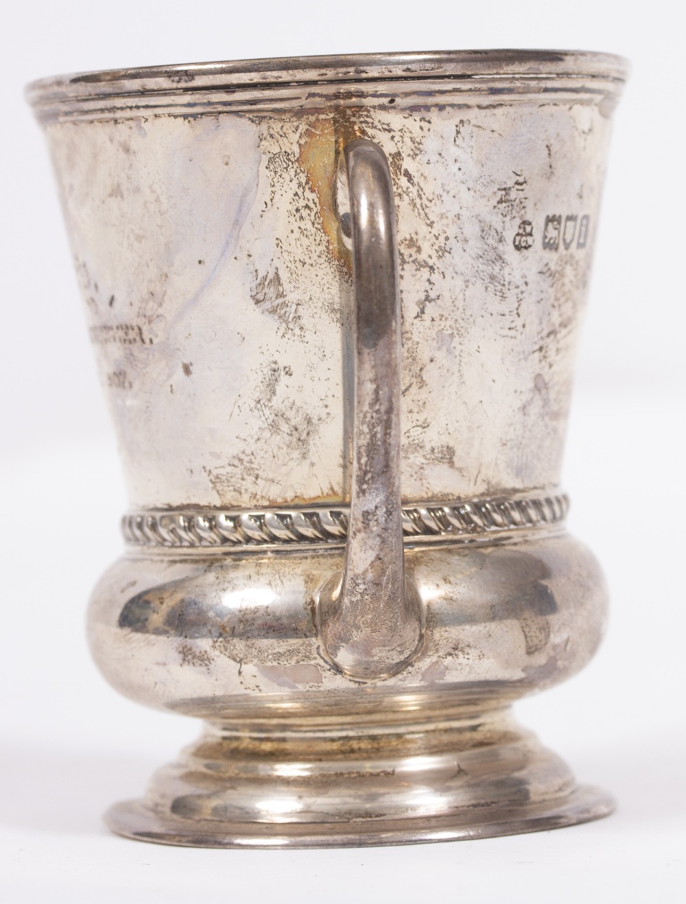 A TWIN HANDLED SILVER CUP engraved with 'Harry from his Godfather 2nd March 1907', marks for - Image 2 of 4