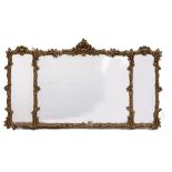 A LATE 19TH CENTURY GILDED GESSO FRAMED TRIPLE SECTION WALL MIRROR 114cm wide x 62cm high Condition: