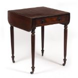A WILLIAM IV MAHOGANY PEMBROKE TABLE of small proportions with a single frieze drawer and turned