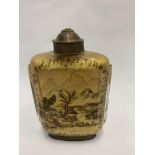 A 20TH CENTURY CHINESE REVERSE HAND PAINTED GLASS FLASK decorated with figures in a pavilion besides