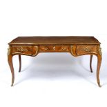 AN 18TH CENTURY STYLE FRENCH GILT BRANCH MOUNTED ROSEWOOD 'BUREAU PLAT' with tan leather inset