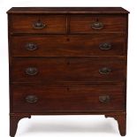 A 19TH CENTURY MAHOGANY CHEST OF TWO SHORT AND THREE LONG DRAWERS raised on bracket feet, 102cm wide