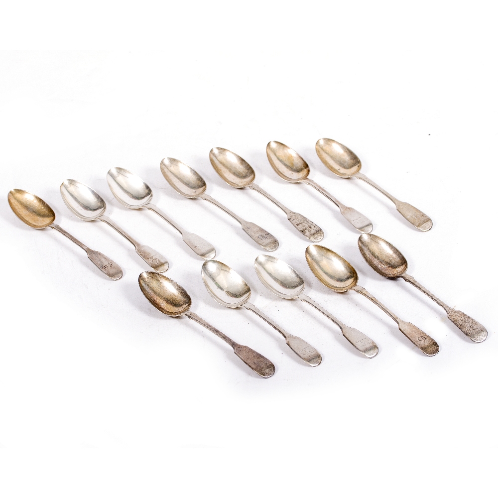 A QUANTITY OF GEORGIAN AND LATER SILVER FIDDLE PATTERN SPOONS all with marks for London and