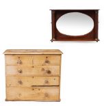 A VICTORIAN PINE CHEST OF TWO SHORT AND THREE LONG DRAWERS with turned knob handles, 96cm wide x