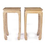 A PAIR OF LIMED ORIENTAL HARDWOOD TABLES with square tops, 41cm wide x 76cm high (2) Condition: