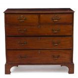 A 19TH CENTURY MAHOGANY CHEST OF TWO SHORT AND THREE LONG DRAWERS with brass swan handles and raised