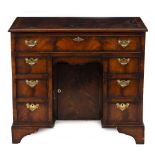 AN 18TH CENTURY STYLE MAHOGANY KNEE HOLE DESK with one long and six short drawers around a recess