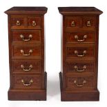 A PAIR OF EDWARDIAN MAHOGANY SATINWOOD AND EBONY INLAID PLINTH CHESTS OF TWO SMALL AND FOUR SHORT