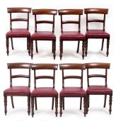 A SET OF EIGHT EARLY VICTORIAN MAHOGANY BAR BACKED DINING CHAIRS with red leatherette upholstery