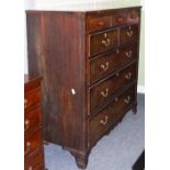 A 19TH CENTURY NORTH COUNTRY CHEST OF EIGHT DRAWERS with brass swan neck handles and raised on