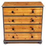 A MODERN PAINTED PINE CHEST OF FOUR LONG DRAWERS with turned knob handles and turned feet Condition: